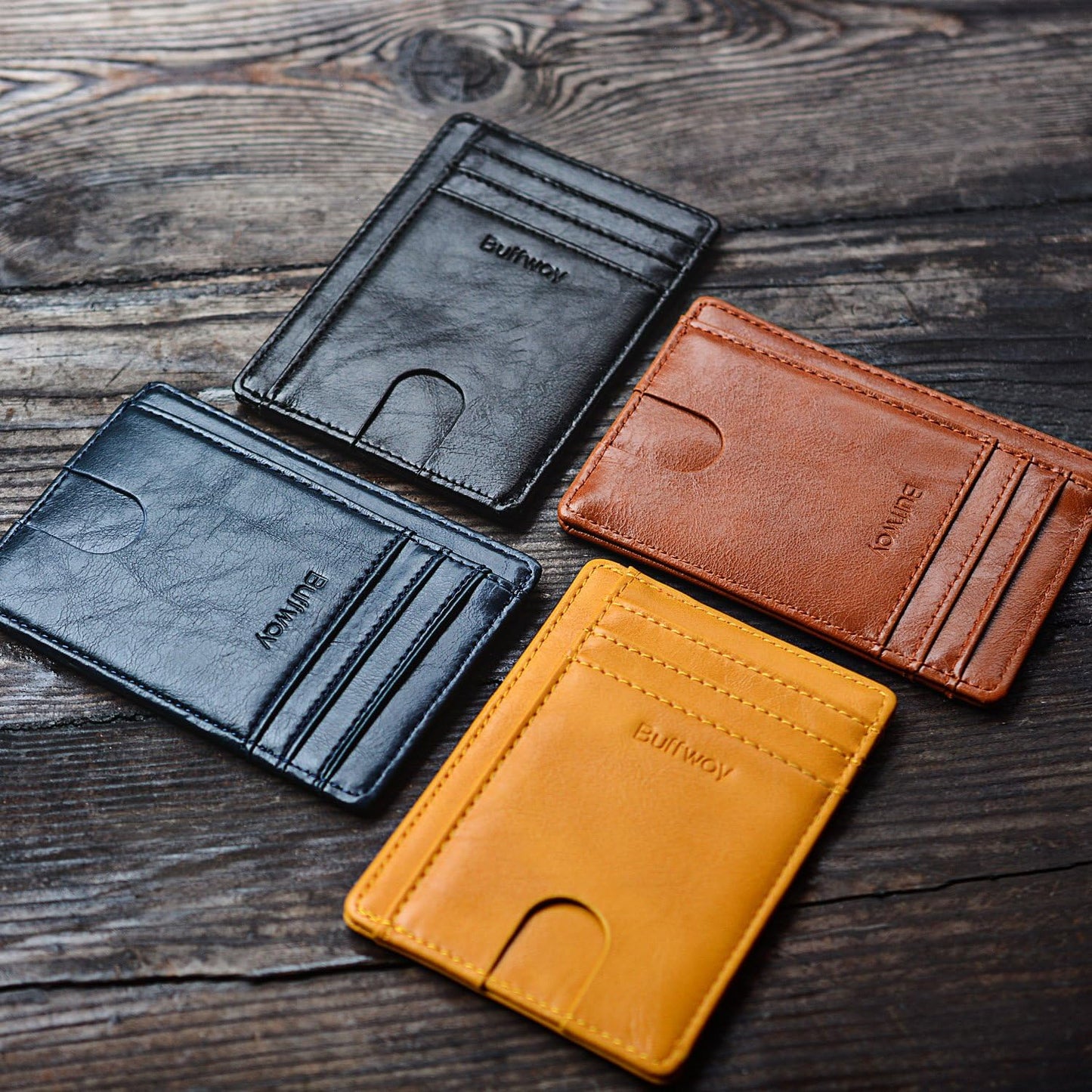 Slim Minimalist Front Pocket RFID Blocking Leather Wallets for Men and Women - Alaska Brown