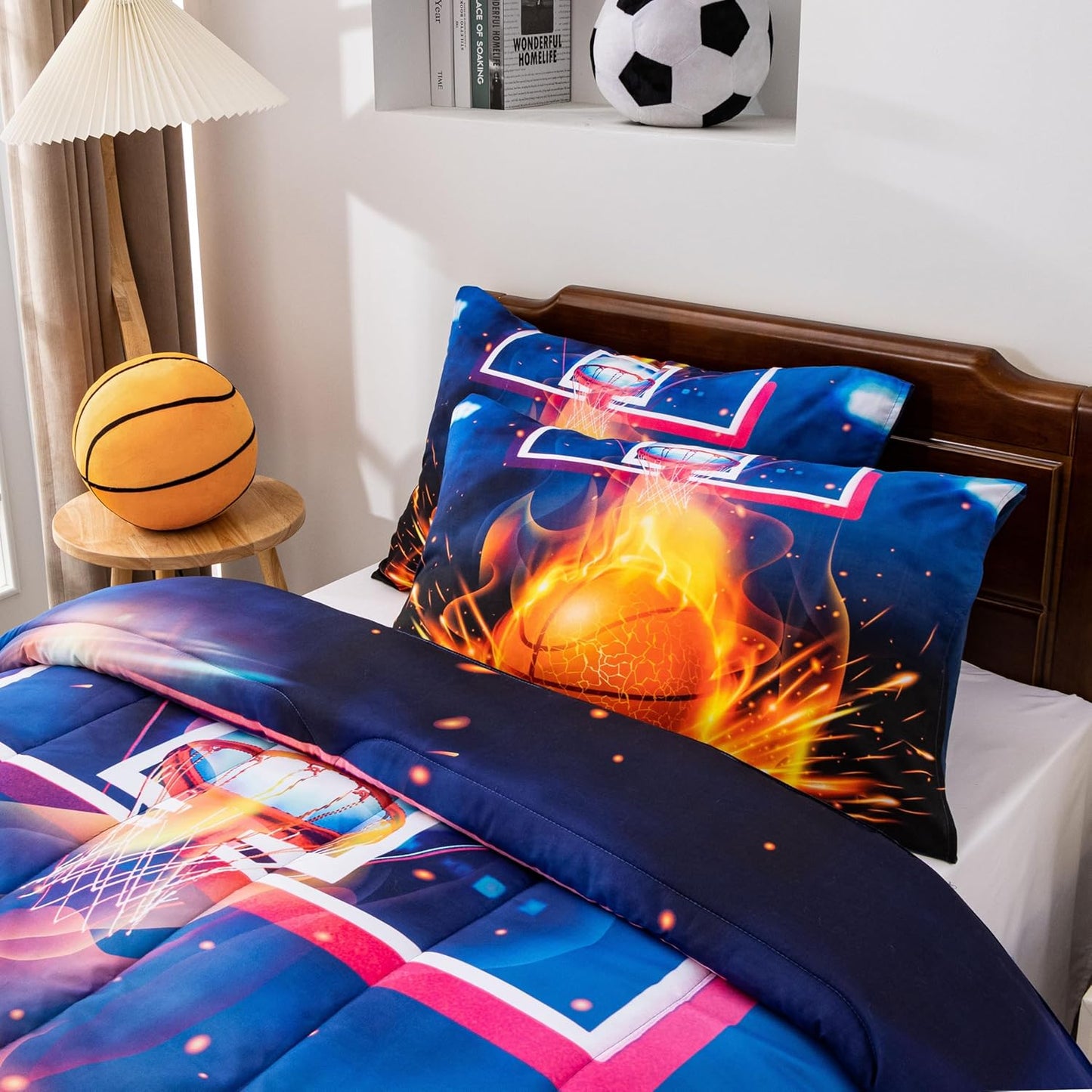 Basketball Fire Court Comforter Sets Twin for Boys Teens,Ball Sports Games Print, Basketball Hoop Bedding Home Decor