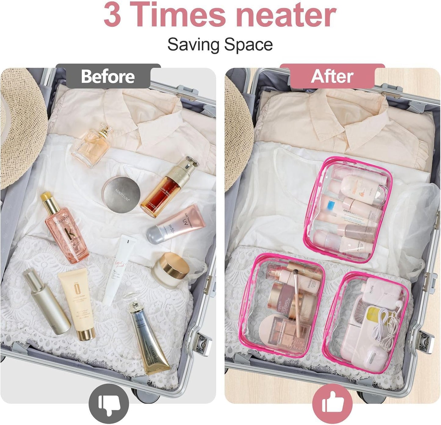 TSA Approved Toiletry Bag - Peach Red Clear Makeup Bag with Supporting Frame, Clear Toiletry Bag for Travel, Thick No Smell