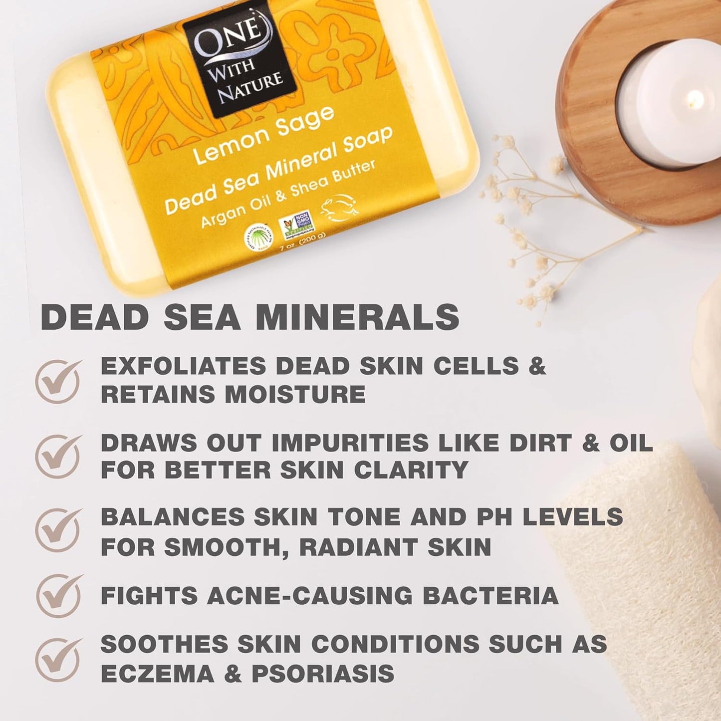 Dead Sea Salt Lemon Sage Soap 4Oz 3-Pack – Purifying and Exfoliating Soap Bar with Dead Sea Minerals for Face & Body, for Men & Women