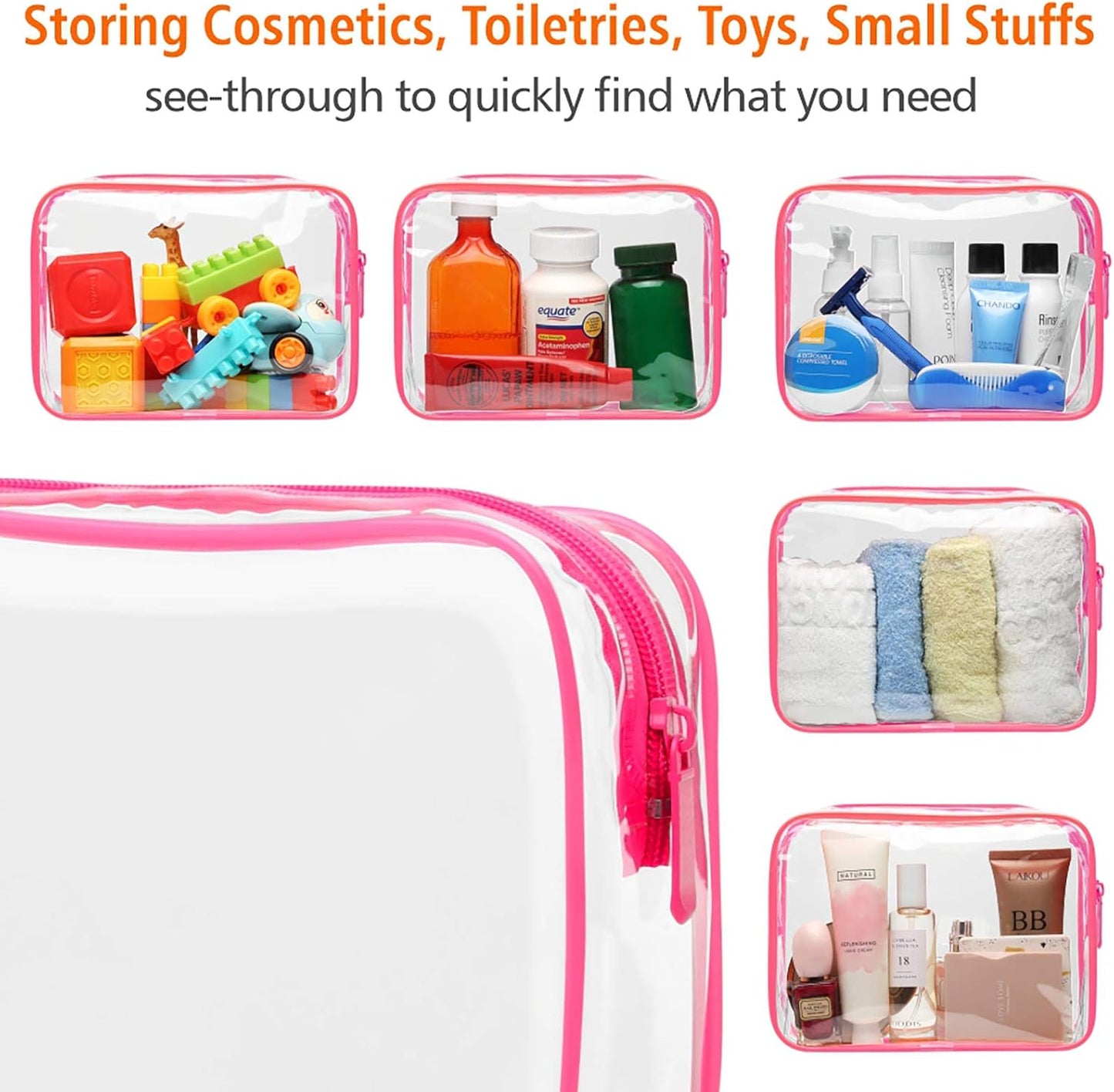 TSA Approved Toiletry Bag - Peach Red Clear Makeup Bag with Supporting Frame, Clear Toiletry Bag for Travel, Thick No Smell