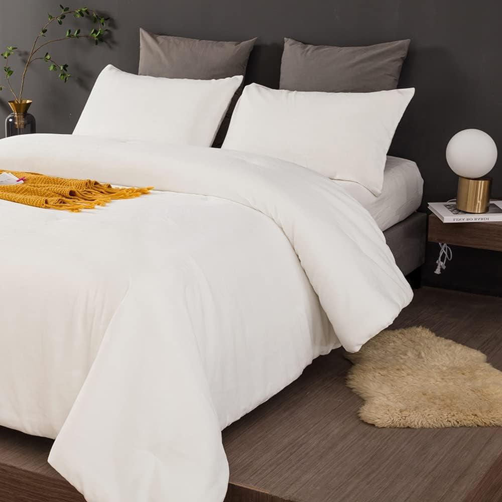 White Fluffy Queen Comforter Set Velvet Bedding Comforter Sets All Season Soft Comforter White Comforter Queen with 2 X Pillow Cases