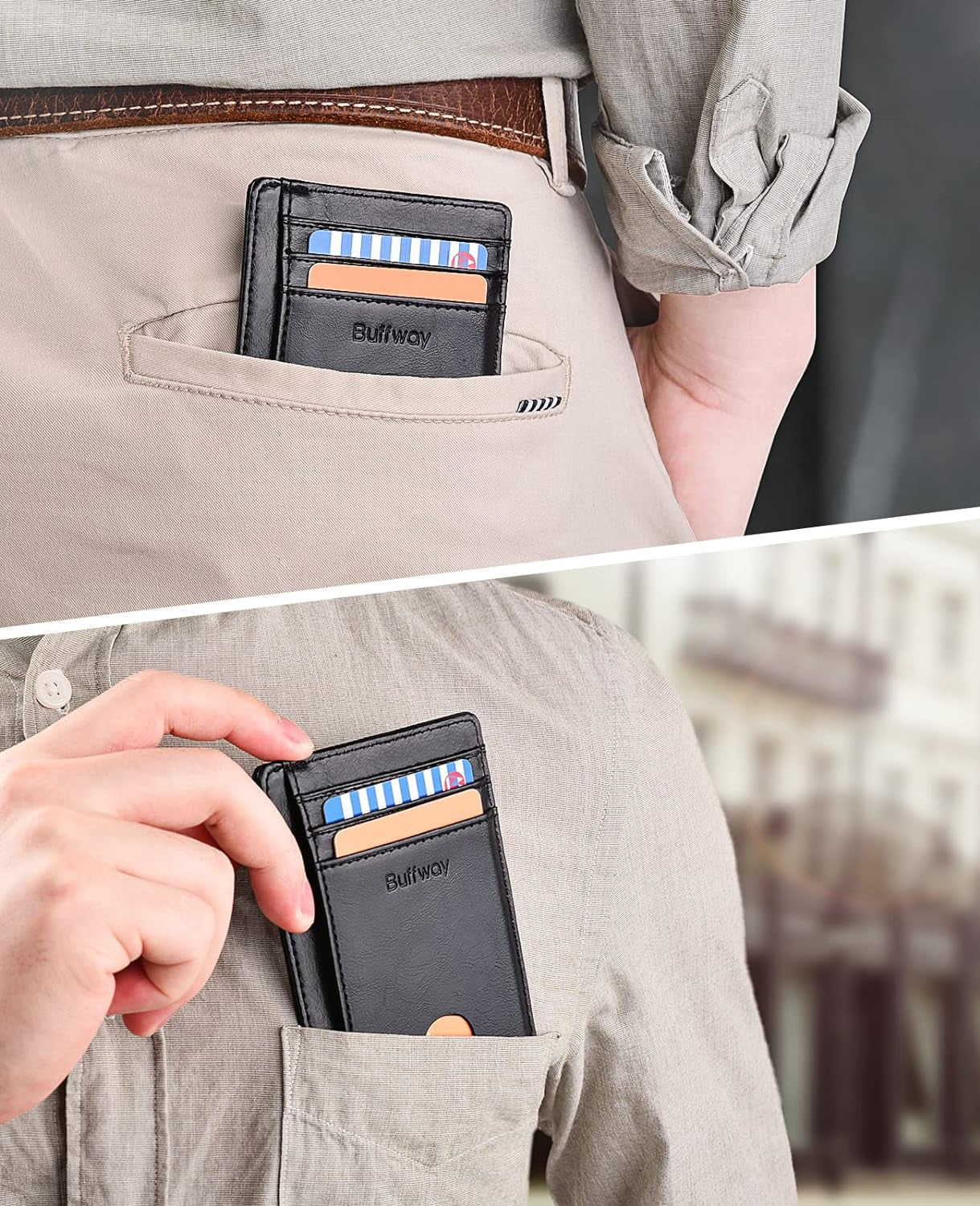Slim Minimalist Front Pocket RFID Blocking Leather Wallets for Men and Women - Alaska Brown