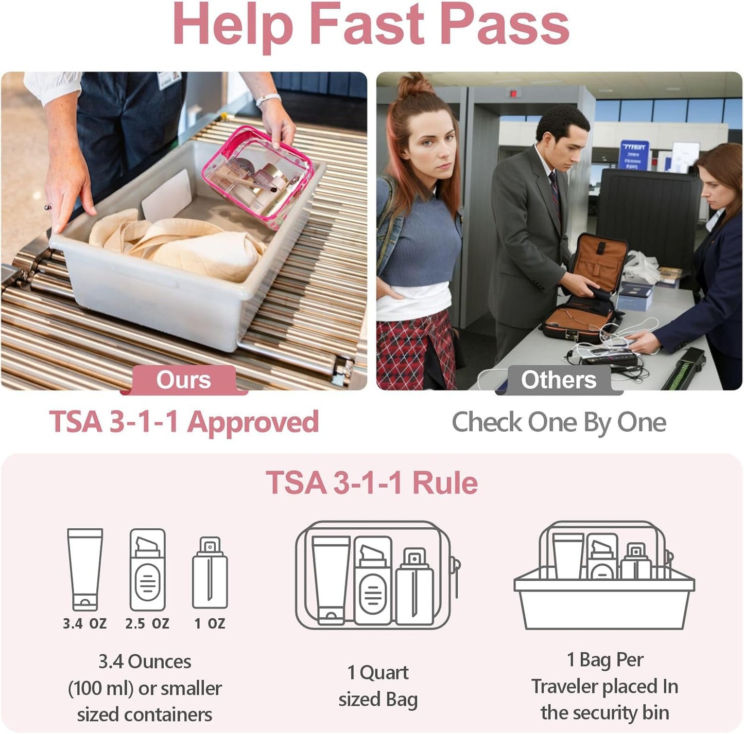 TSA Approved Toiletry Bag - Peach Red Clear Makeup Bag with Supporting Frame, Clear Toiletry Bag for Travel, Thick No Smell