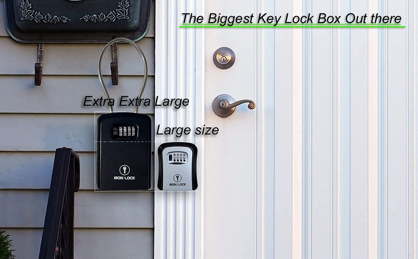 ® XXL Key Lock Box Portable and Wall Mounted with Removable Cable Shackle Waterproof Indoor Outdoor 4 Digit Combo Resettable Code with a B Switch Extra Large Key Lockbox outside Key Cabinets