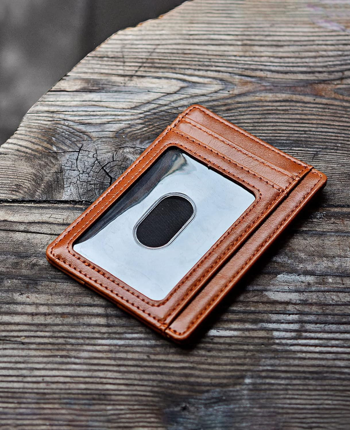 Slim Minimalist Front Pocket RFID Blocking Leather Wallets for Men and Women - Alaska Brown