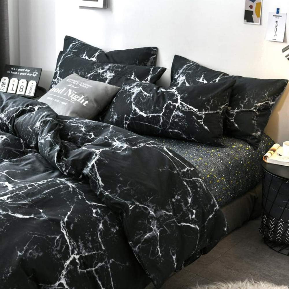 Black Grey White King Size Comforter Set 3Pcs Marble Bedding Comforter Sets All Season Black White Comforter Abstract Comforter with 2 X Pillow Cases