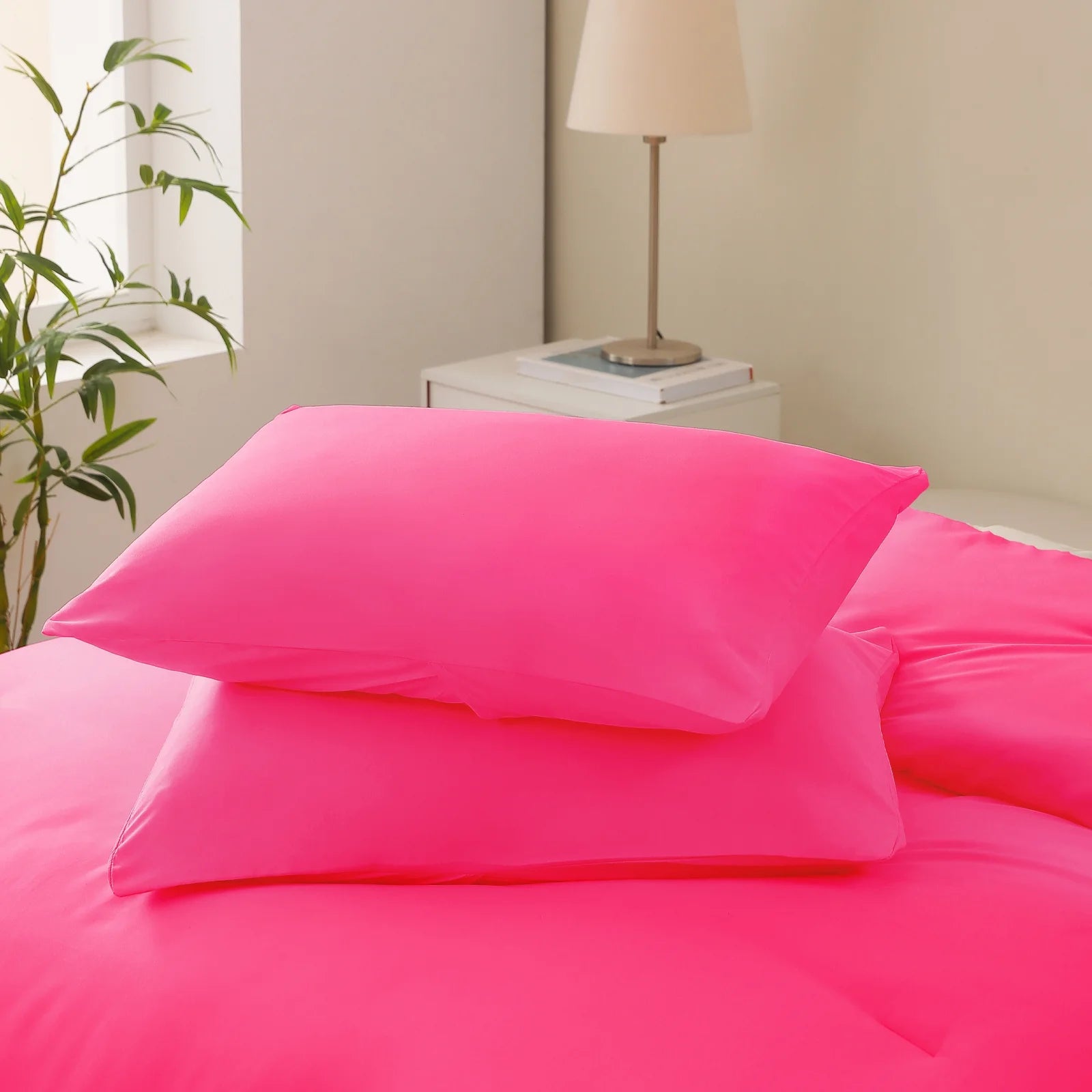 Boho Pom Pom Ball Fringe King Size Comforter Set, 3 Pieces Hot Pink Lightweight down Alternative Bedding Comforter Sets for All Seasons (1 Comforter and 2 Pillowcases)