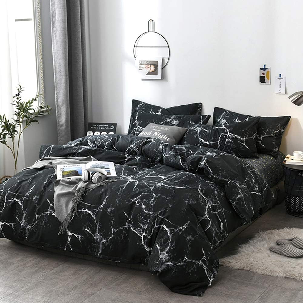 Black Grey White King Size Comforter Set 3Pcs Marble Bedding Comforter Sets All Season Black White Comforter Abstract Comforter with 2 X Pillow Cases