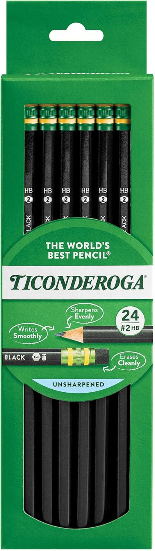 Wood-Cased Pencils, 2 HB Soft, Black, 24 Count