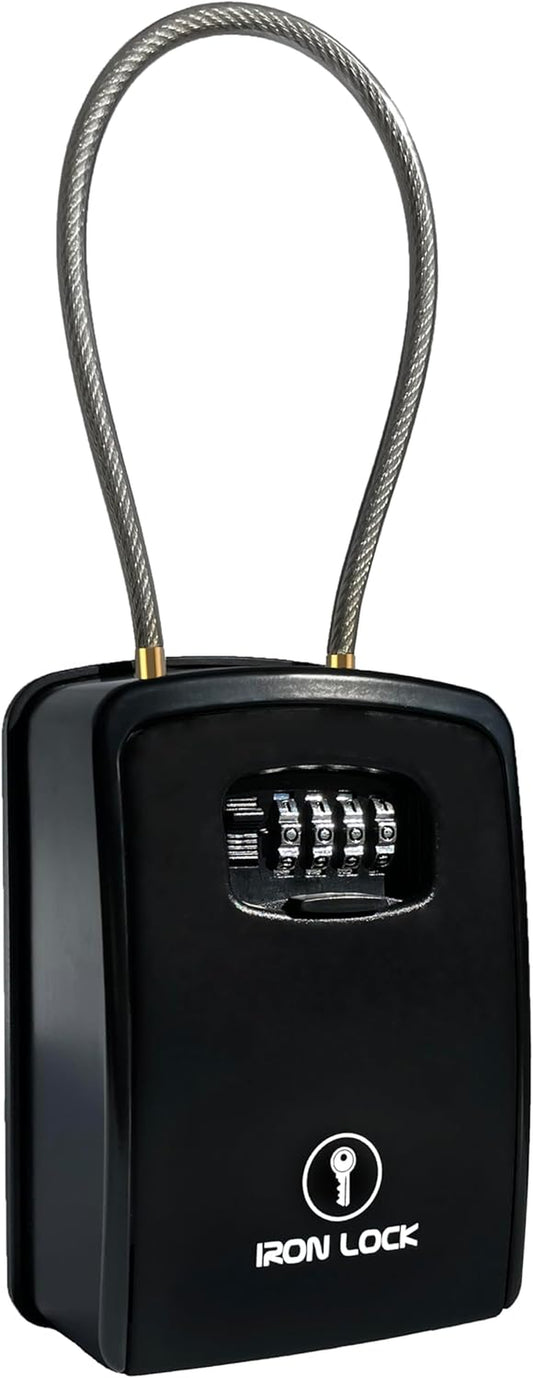 ® XXL Key Lock Box Portable and Wall Mounted with Removable Cable Shackle Waterproof Indoor Outdoor 4 Digit Combo Resettable Code with a B Switch Extra Large Key Lockbox outside Key Cabinets