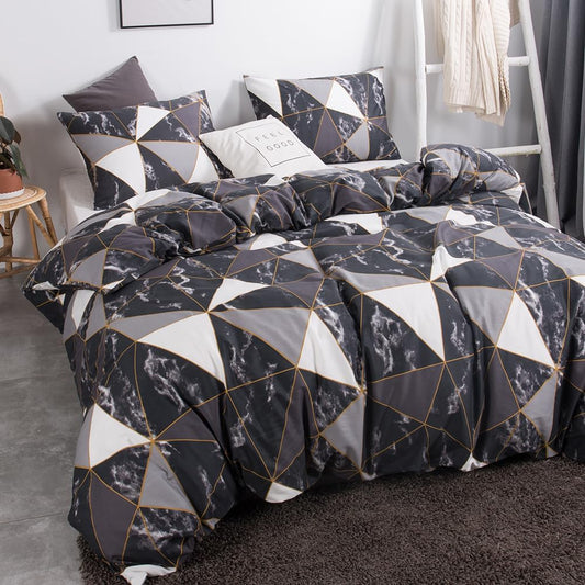 Black Marble King Size Comforter Set 3Pcs Triangle Plaid Bedding Comforter Set All Season Geometric Comforter with 2 Pillowcases