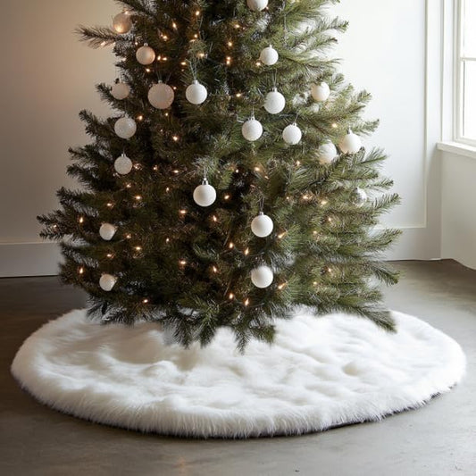 48 Inch Christmas Tree Plush Skirt Decoration for Merry Christmas Party Faux Fur Christmas Tree Skirt Decorations