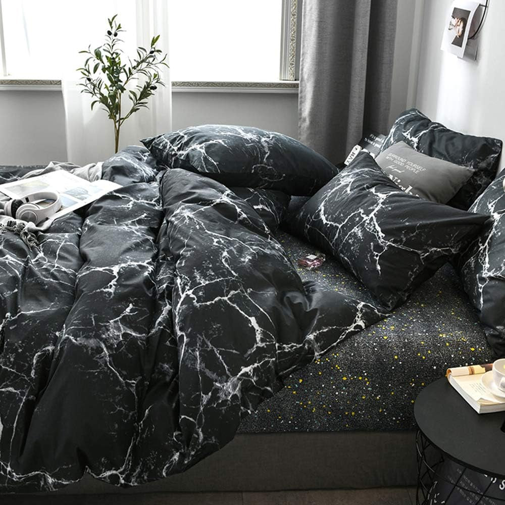 Black Grey White King Size Comforter Set 3Pcs Marble Bedding Comforter Sets All Season Black White Comforter Abstract Comforter with 2 X Pillow Cases