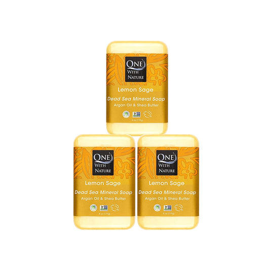 Dead Sea Salt Lemon Sage Soap 4Oz 3-Pack – Purifying and Exfoliating Soap Bar with Dead Sea Minerals for Face & Body, for Men & Women