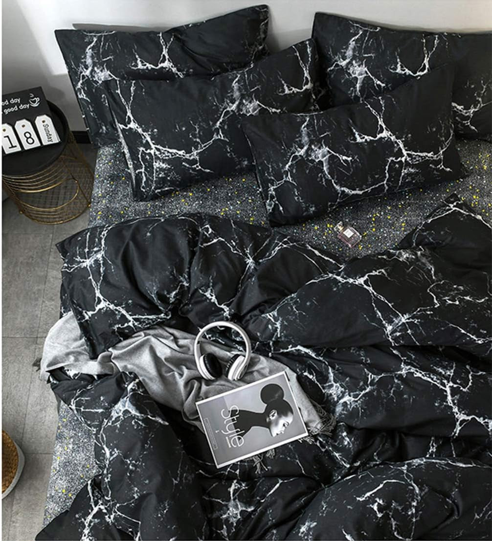 Black Grey White King Size Comforter Set 3Pcs Marble Bedding Comforter Sets All Season Black White Comforter Abstract Comforter with 2 X Pillow Cases