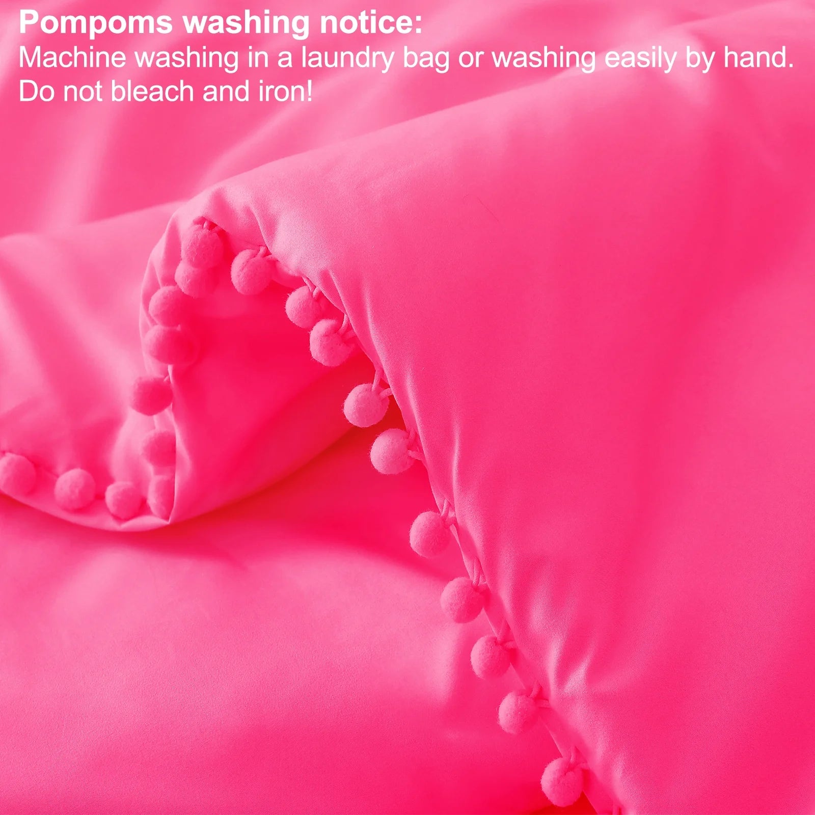 Boho Pom Pom Ball Fringe King Size Comforter Set, 3 Pieces Hot Pink Lightweight down Alternative Bedding Comforter Sets for All Seasons (1 Comforter and 2 Pillowcases)