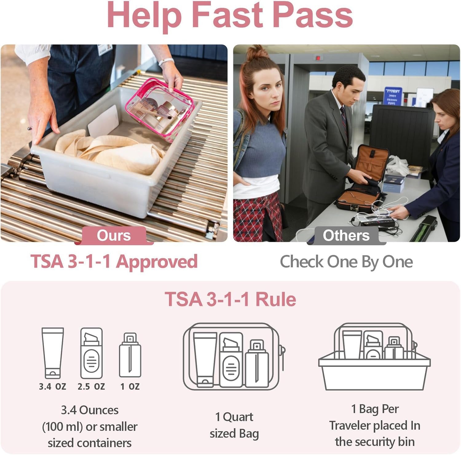 TSA Approved Toiletry Bag - Peach Red Clear Makeup Bag with Supporting Frame, Clear Toiletry Bag for Travel, Thick No Smell