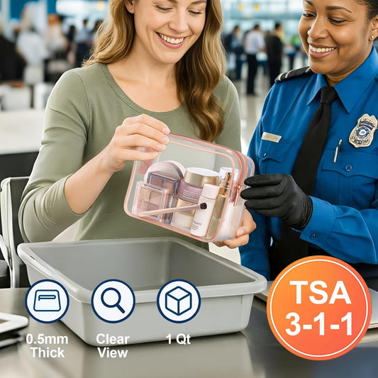 TSA Approved Toiletry Bag - Peach Red Clear Makeup Bag with Supporting Frame, Clear Toiletry Bag for Travel, Thick No Smell