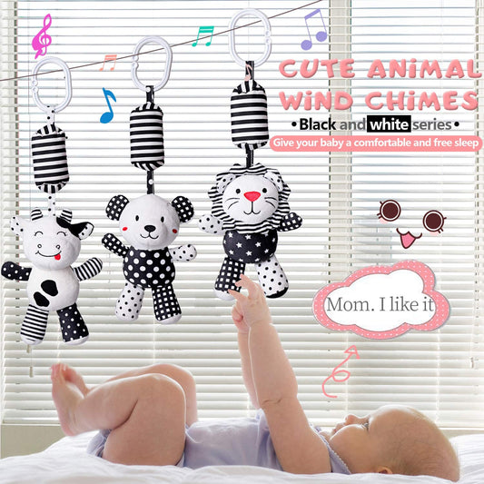 Baby Toy Cartoon Animal Stuffed Hanging Rattle Toys, Baby Bed Crib Car Seat Travel Stroller Soft Plush Toys with Wind Chimes, Best Birthday Gift for Newborn 0-18 Month