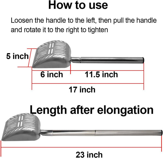 Stainless Steel Cat Litter Scoop 23 Inches Telescoping Litter Scoop with Long Handle Perfect Scooper for Cats and Dogs