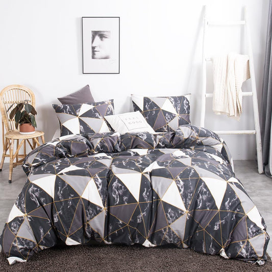 Black Marble King Size Comforter Set 3Pcs Triangle Plaid Bedding Comforter Set All Season Geometric Comforter with 2 Pillowcases